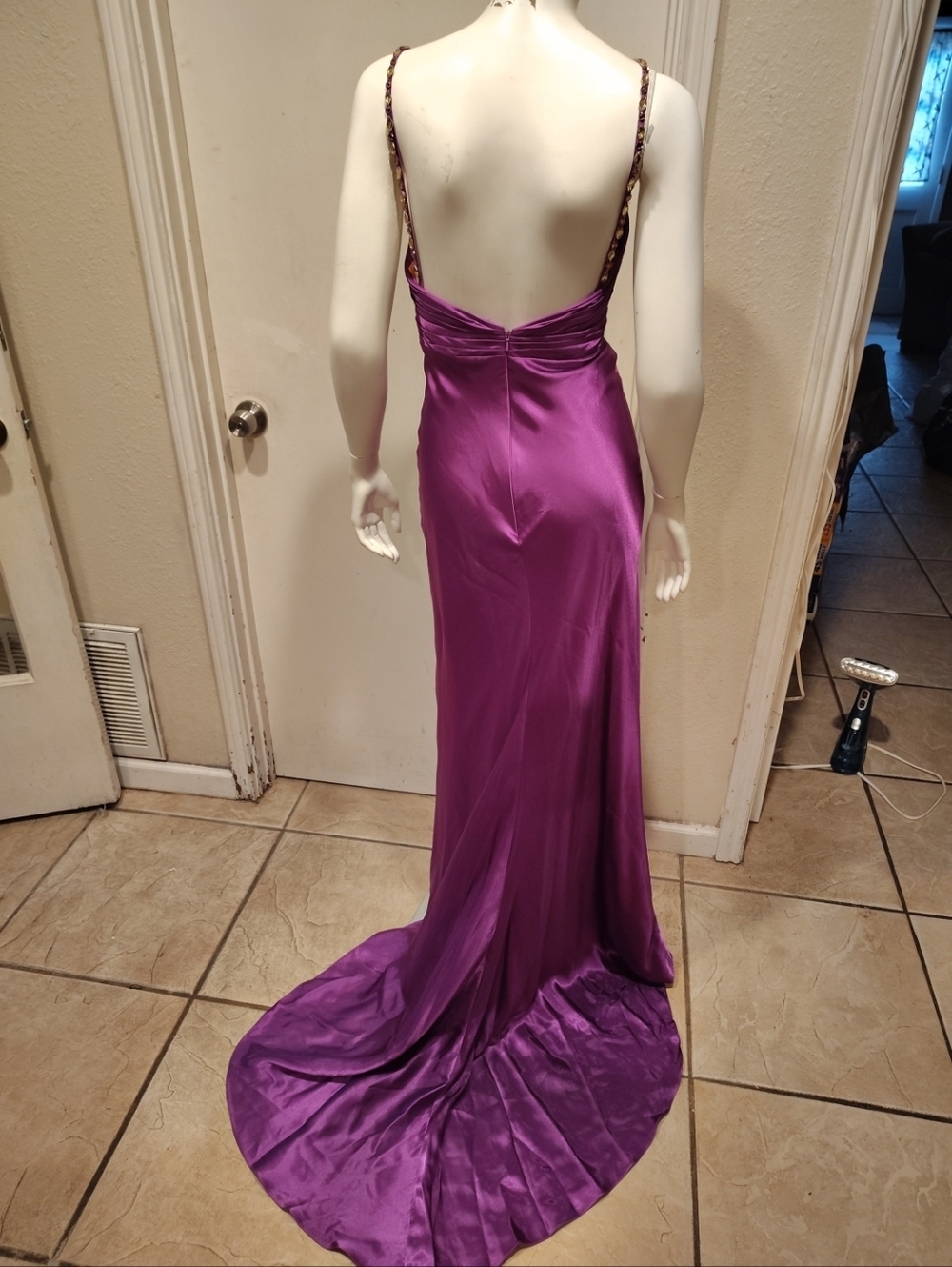 Flirt By Maggie Sottero Embellished Bright Violet Satin Formal Dress Sz 2 Fairy - Picture 5 of 9